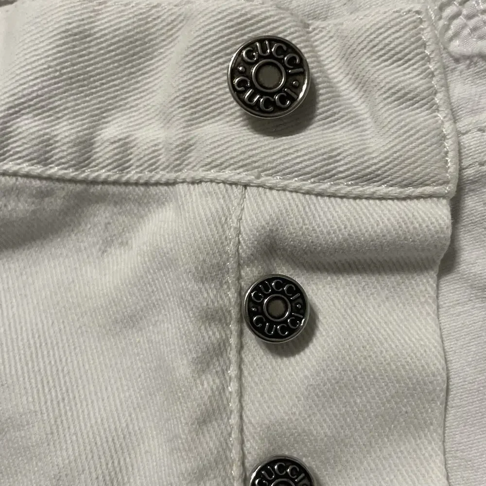 Gucci Jeans Mens 36x29 White Denim Button Fly Straight Distressed Modern Italy